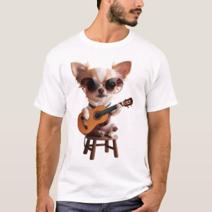 cute chihuahua playing classical guitar cartoon fu T-Shirt