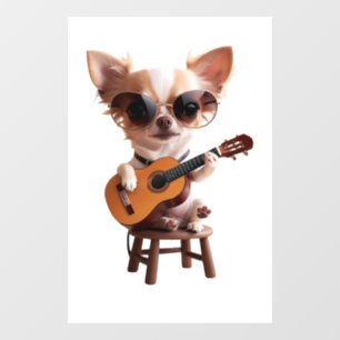 cute chihuahua playing classical guitar cartoon fu window cling