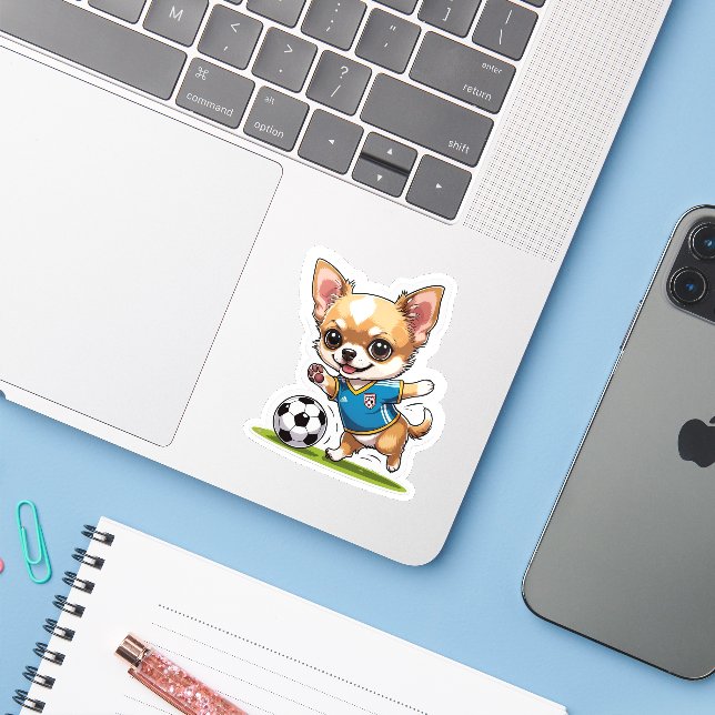 Cute Chihuahua Playing Soccer Dog Sports Kiss Cut (Laptop w/ iPhone)