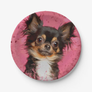 Cute Chihuahua Portrait on pastel fuchsia Paper Plate