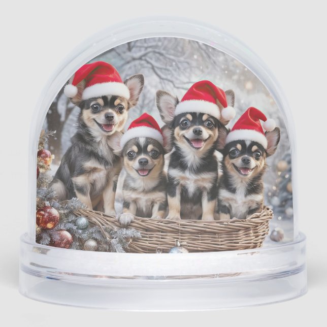 Cute Chihuahua Puppies Santa Hat  Snowglobe (Front)