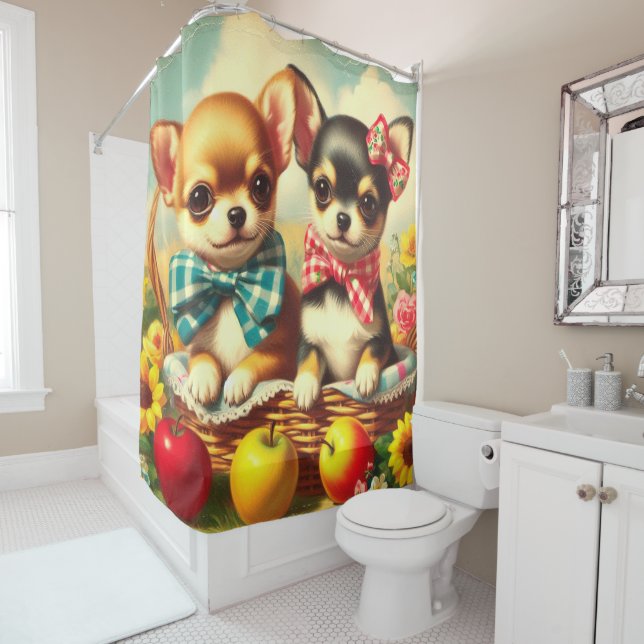 Cute Chihuahua Puppies Shower Curtain (In Situ)