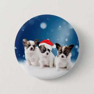 Cute Chihuahua Puppies with Santa Hat Christmas 6 Cm Round Badge