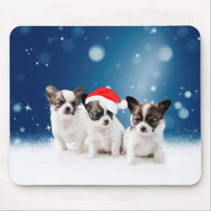 Cute Chihuahua Puppies with Santa Hat Christmas Mouse Mat