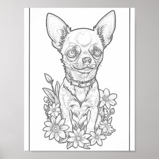 Cute Chihuahua Puppy Colouring Page Poster