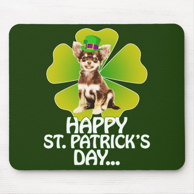 Cute Chihuahua Puppy Hat St. Patrick Day Mouse Mat (Front)