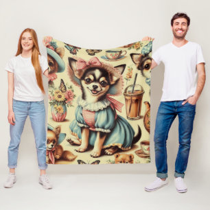 Cute Chihuahua Puppy Painting Fleece Blanket