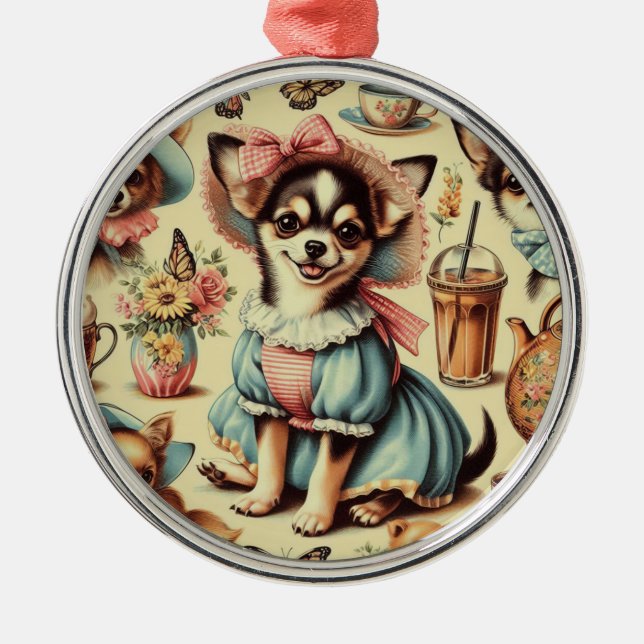 Cute Chihuahua Puppy Painting Metal Tree Decoration (Front)