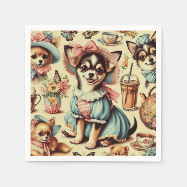 Cute Chihuahua Puppy Painting Napkin (Front)