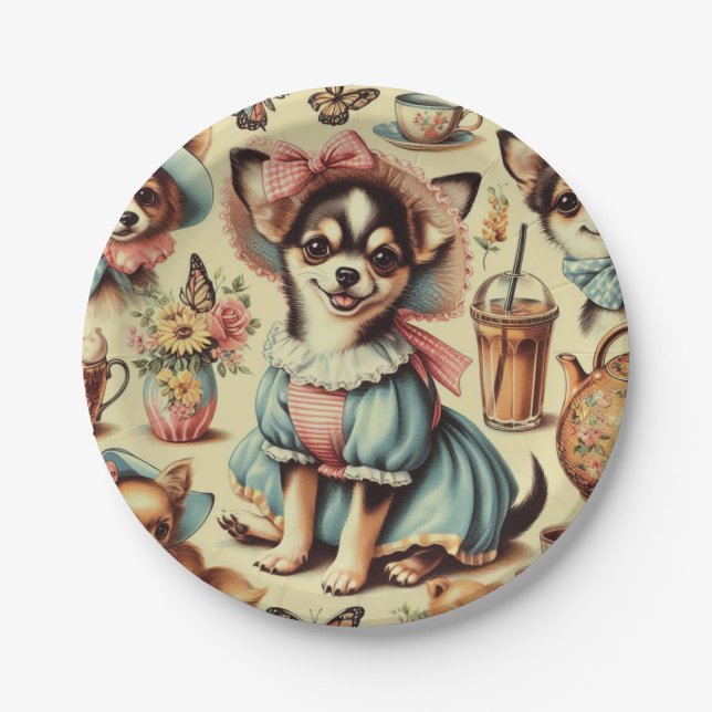 Cute Chihuahua Puppy Painting Paper Plate (Front)