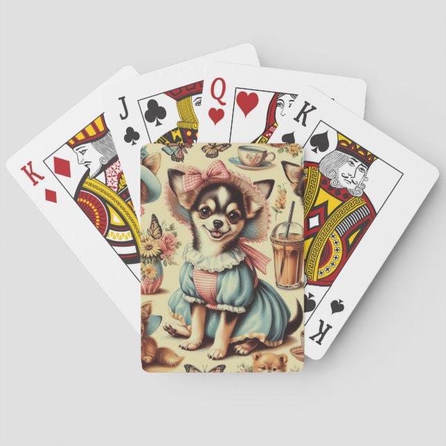 Cute Chihuahua Puppy Painting Playing Cards (Back)