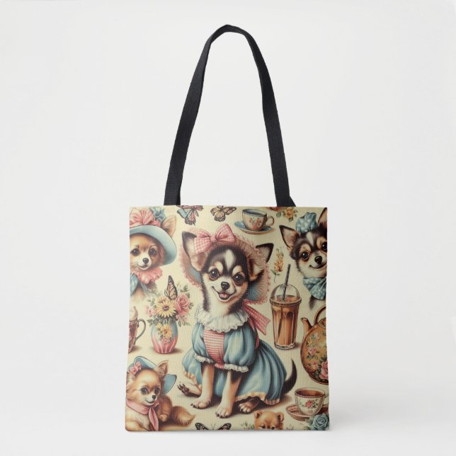 Cute Chihuahua Puppy Painting Tote Bag (Front)