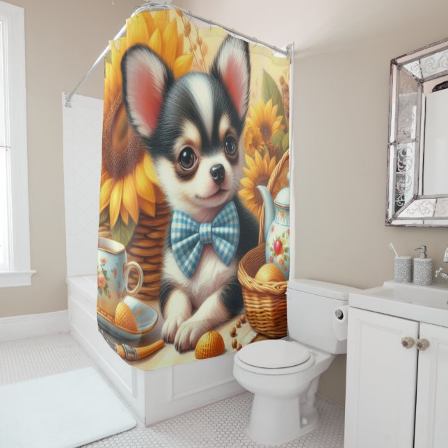 Cute Chihuahua Puppy Shower Curtain (In Situ)