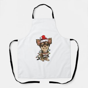 Cute Chihuahua Santa Christmas Tree Lights Xmas Do Apron