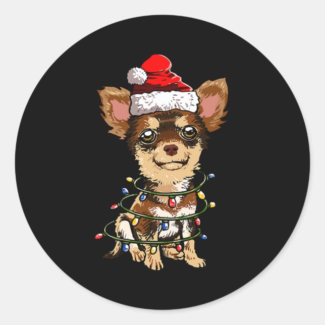 Cute Chihuahua Santa Christmas Tree Lights Xmas Do Classic Round Sticker (Front)