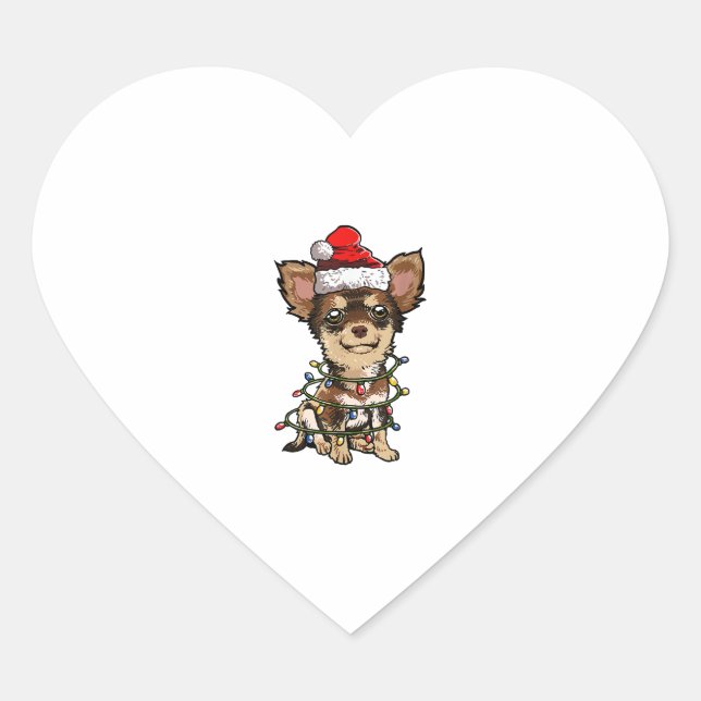 Cute Chihuahua Santa Christmas Tree Lights Xmas Do Heart Sticker (Front)