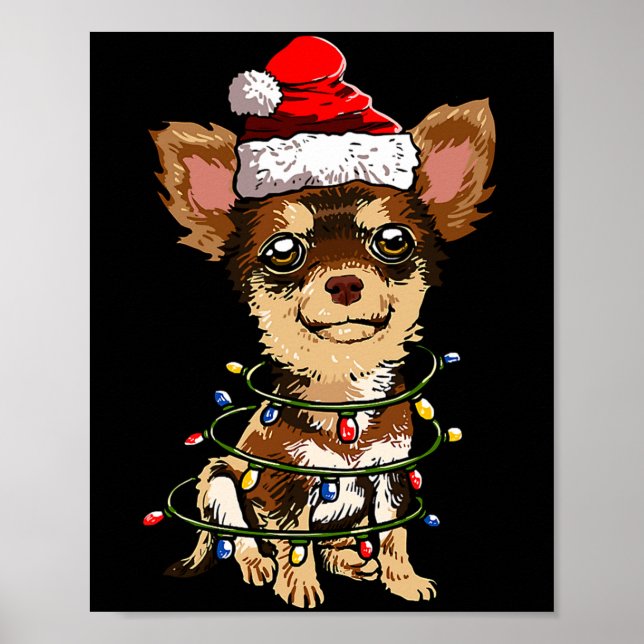 Cute Chihuahua Santa Christmas Tree Lights Xmas Do Poster (Front)