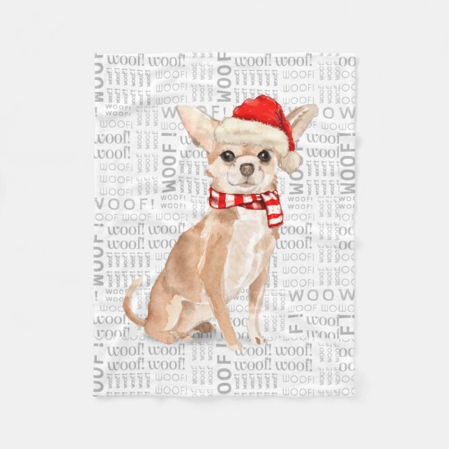 Cute Chihuahua Santa Dog Christmas Fleece Blanket (Front)