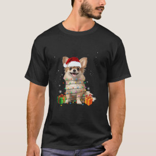 Cute Chihuahua Santa Hat Christmas Tree Light Xmas T-Shirt