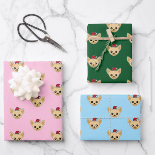 Cute Chihuahua Santa Hat Wrapping Paper Sheet