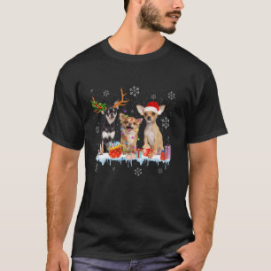 Cute Chihuahua Santa Reindeer Light Dog In Snow Xm T-Shirt