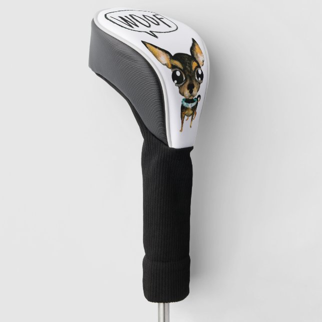 Cute chihuahua says Woof! Golf Head Cover (Angled)
