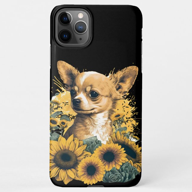 Cute Chihuahua Sunflower Lover Drawing Art iPhone Case (Back)