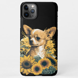Cute Chihuahua Sunflower Lover Drawing Art iPhone 11Pro Max Case