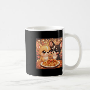Cute Chihuahua Valentine`s Day Dogs Sharing Spaghe Coffee Mug
