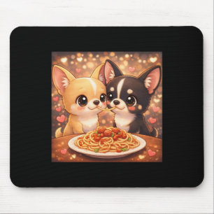 Cute Chihuahua Valentine`s Day Dogs Sharing Spaghe Mouse Mat