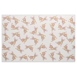 Cute Chihuahua Watercolor Painted Pink Brown Fabric