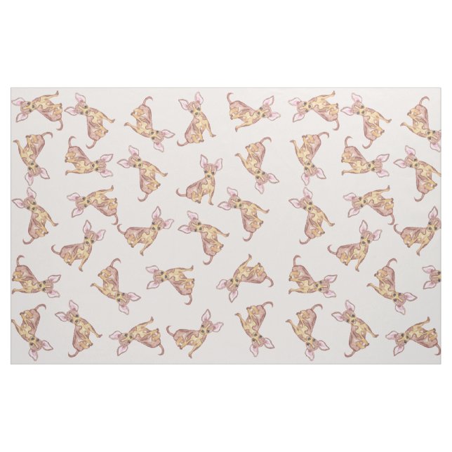 Cute Chihuahua Watercolor Painted Pink Brown Fabric (Fat Quarter)