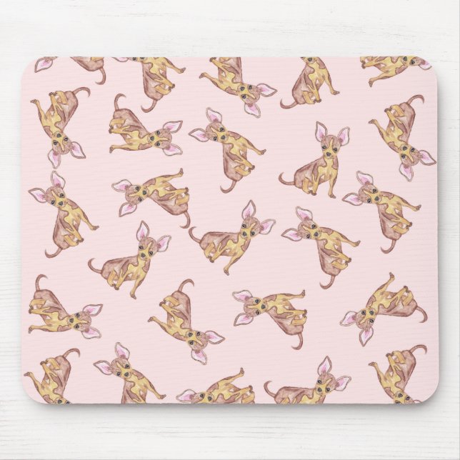 Cute Chihuahua Watercolor Painted Pink Brown Mouse Mat (Front)