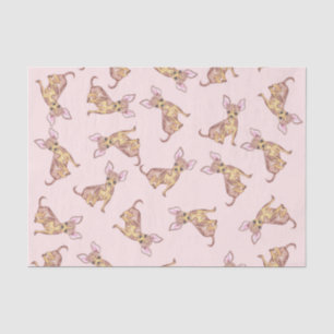 Cute Chihuahua Watercolor Painted Pink Brown Tissue Paper