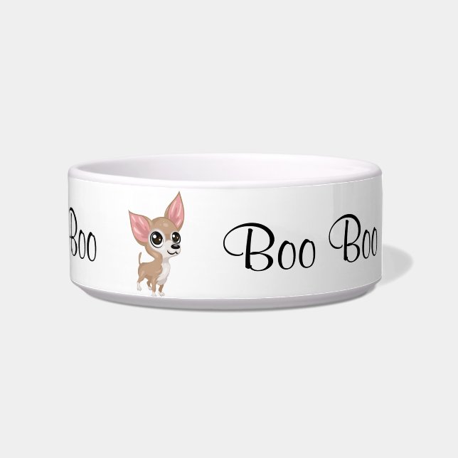 Cute Chihuahua White Pet Bowl Add Name (Right)