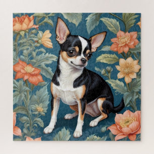 Cute Chihuahua William Morris Inspired Floral Jigsaw Puzzle