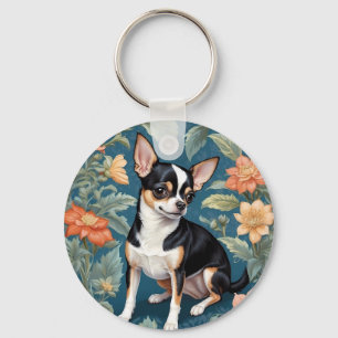 Cute Chihuahua William Morris Inspired Floral Key Ring