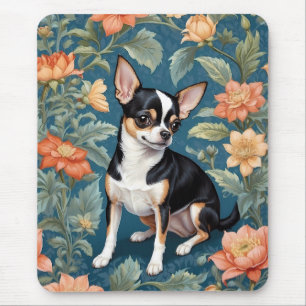 Cute Chihuahua William Morris Inspired Floral Mouse Mat