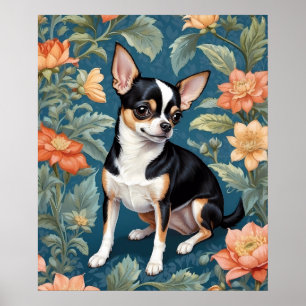 Cute Chihuahua William Morris Inspired Floral Poster