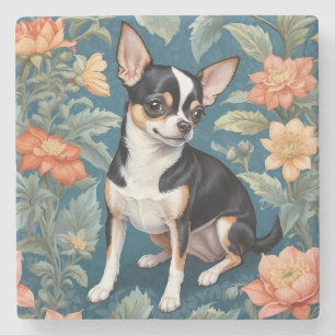 Cute Chihuahua William Morris Inspired Floral Stone Coaster