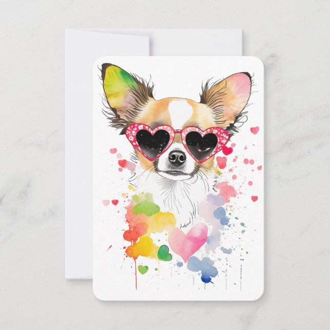 Cute Chihuahua with Heart Sunglasses Thank You Card (Front)