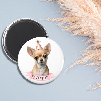 Cute Chihuahua with Name Pink Whimsical Design  Magnet