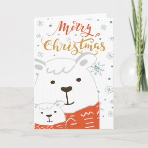 Cute Child And Parent Polar Bear In Matching Scarf Card