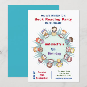 Cute Child Book Reading Birthday Party Invitation