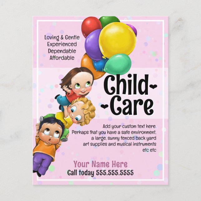 Cute Child Care Day Care 5x6 Kids & Balloons Promo Flyer (Front)