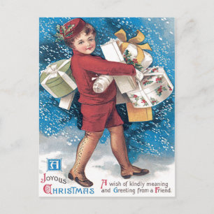 Cute Child Carrying Presents Holly Snow Postcard