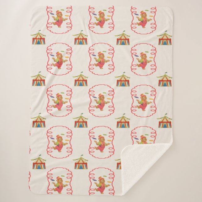 Cute Child Circus Bear Framed Sherpa Blanket (Front)