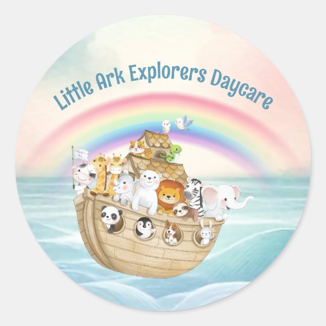 Cute Child Daycare Business Noah's Ark Classic Round Sticker (Front)