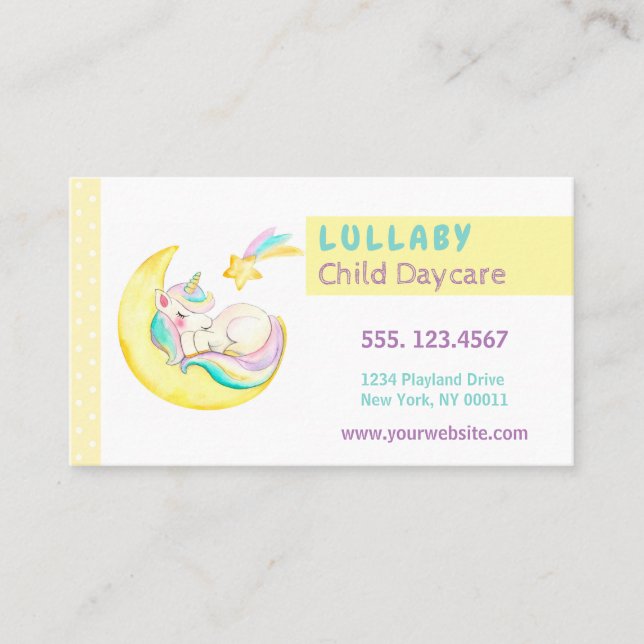 Cute Childcare Daycare Service Unicorn Business Card (Front)