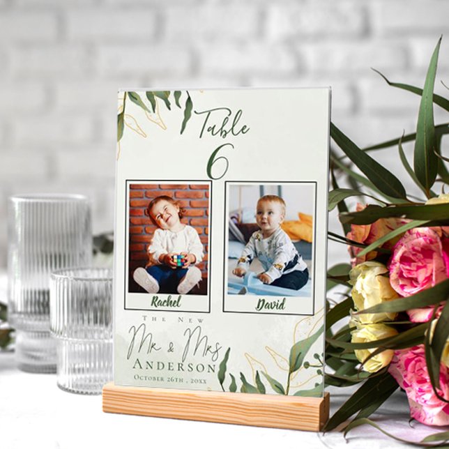 Cute Childhood Photos Of Bride & Groom Wedding Table Number (Creator Uploaded)